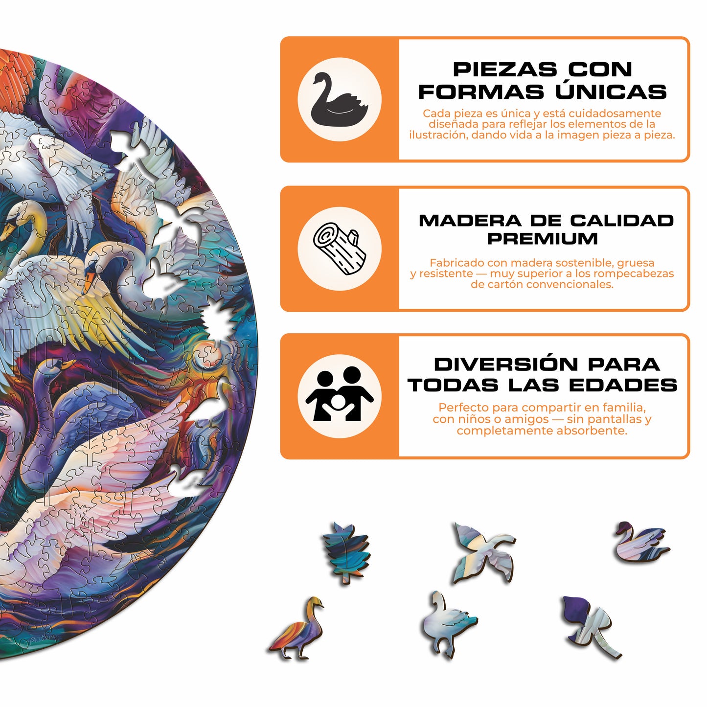 Cisnes Majestuosos - Rompecabezas de Madera