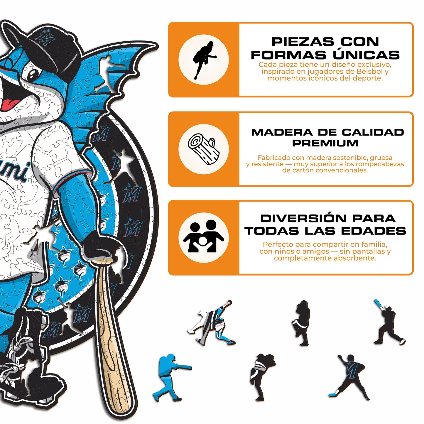 Miami Marlins™ Mascota - Rompecabezas de Madera