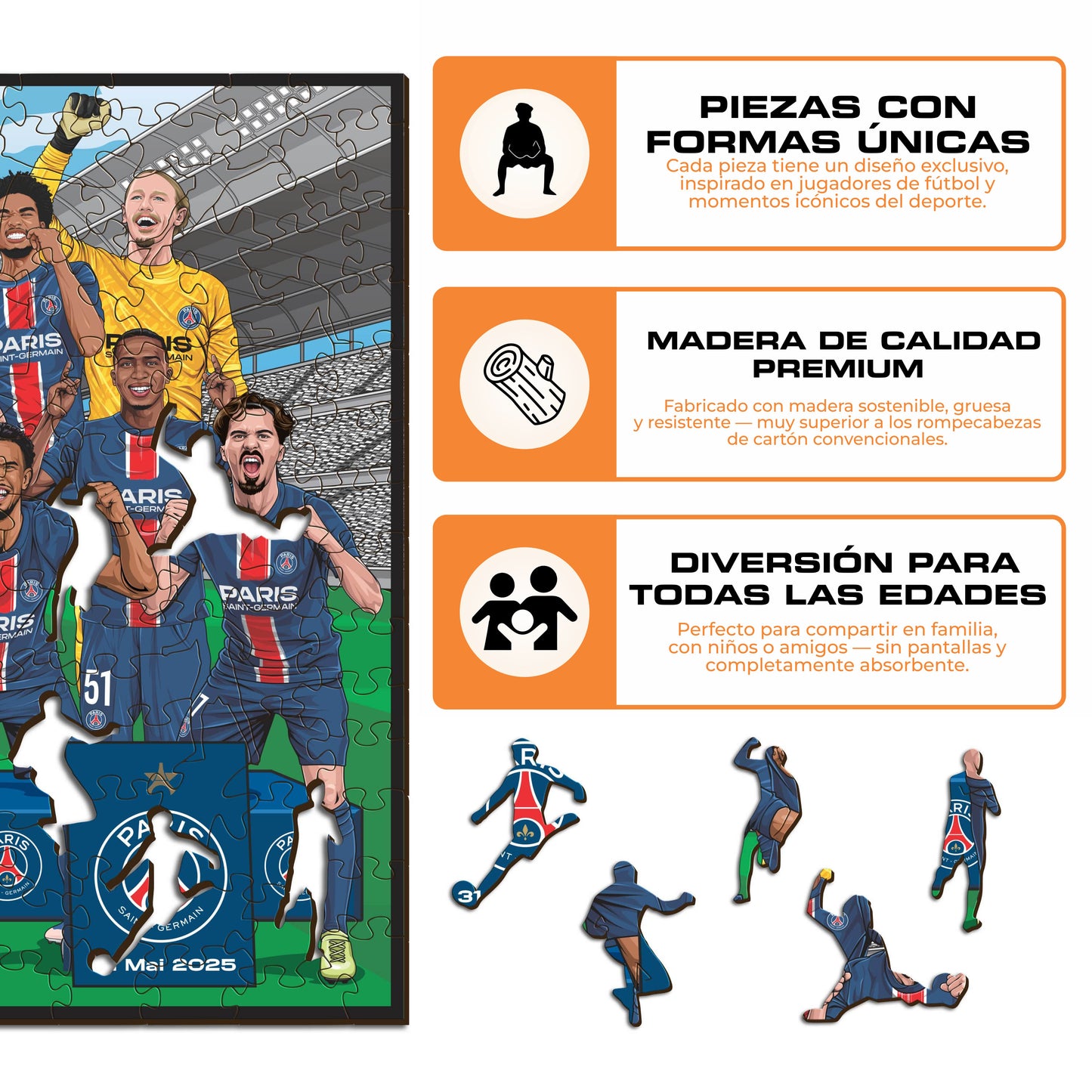 PSG FC® 2024/25 Equipo 'Ganadores del Triplete' - Rompecabezas de Madera