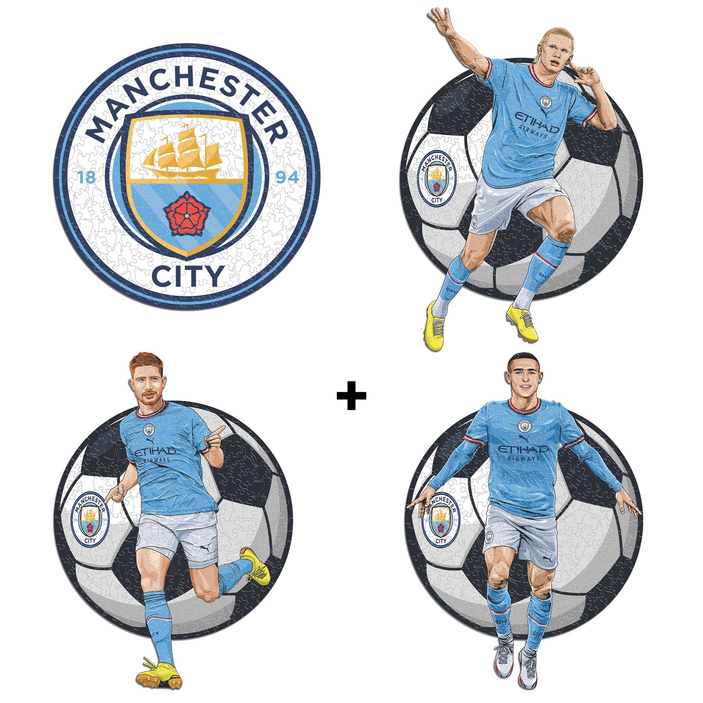 4 PACK Manchester City FC® Escudo + Haaland + De Bruyne + Foden