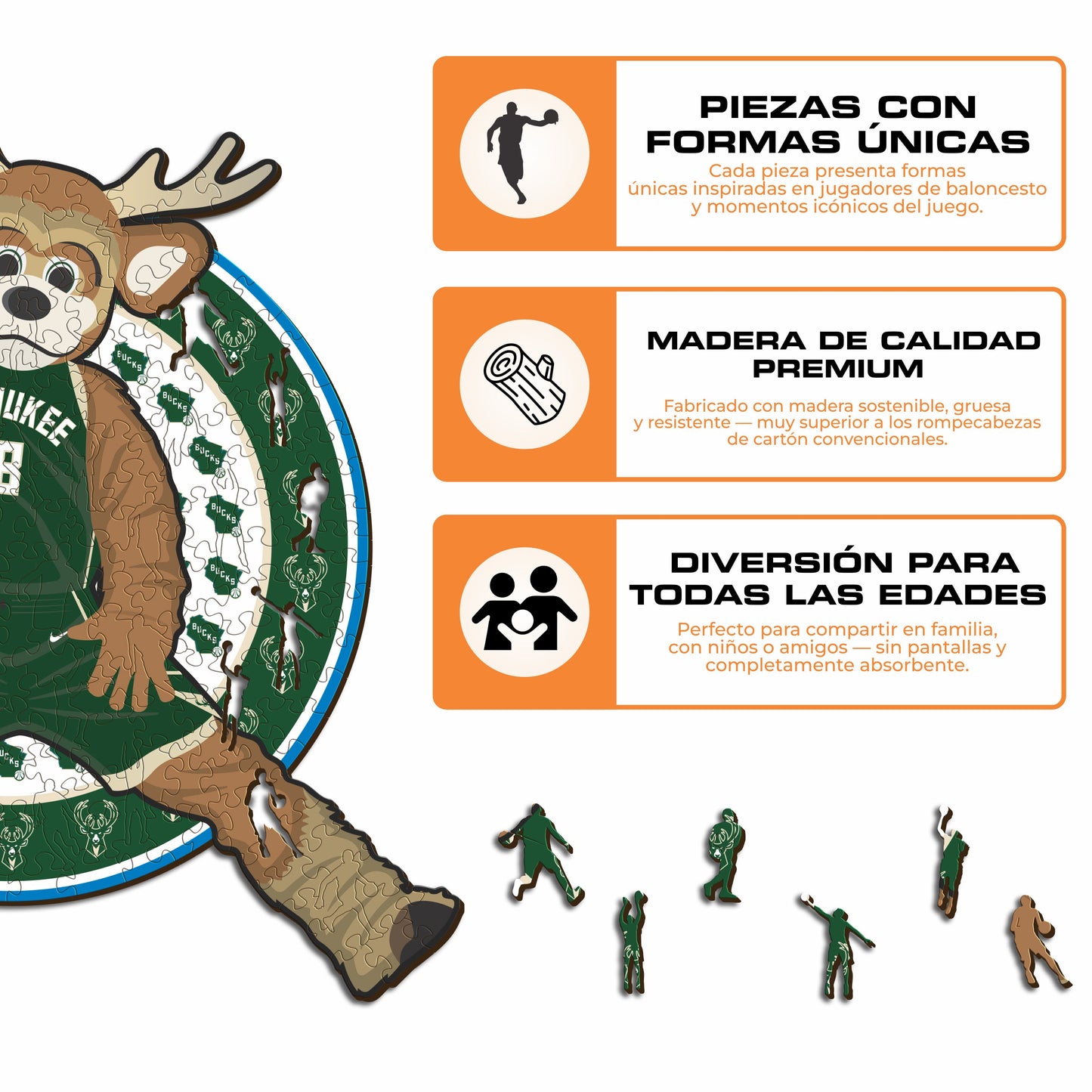 Milwaukee Bucks™ Mascota Rompecabezas de Madera