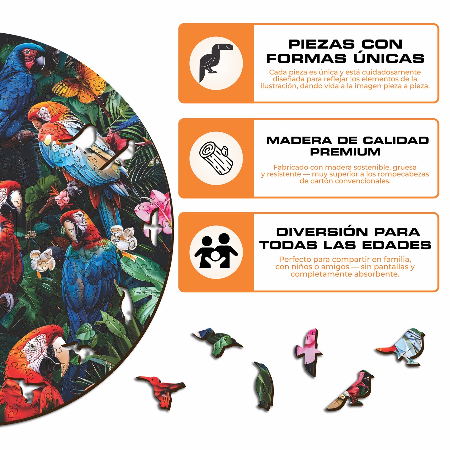 Loros Coloridos - Rompecabezas de Madera