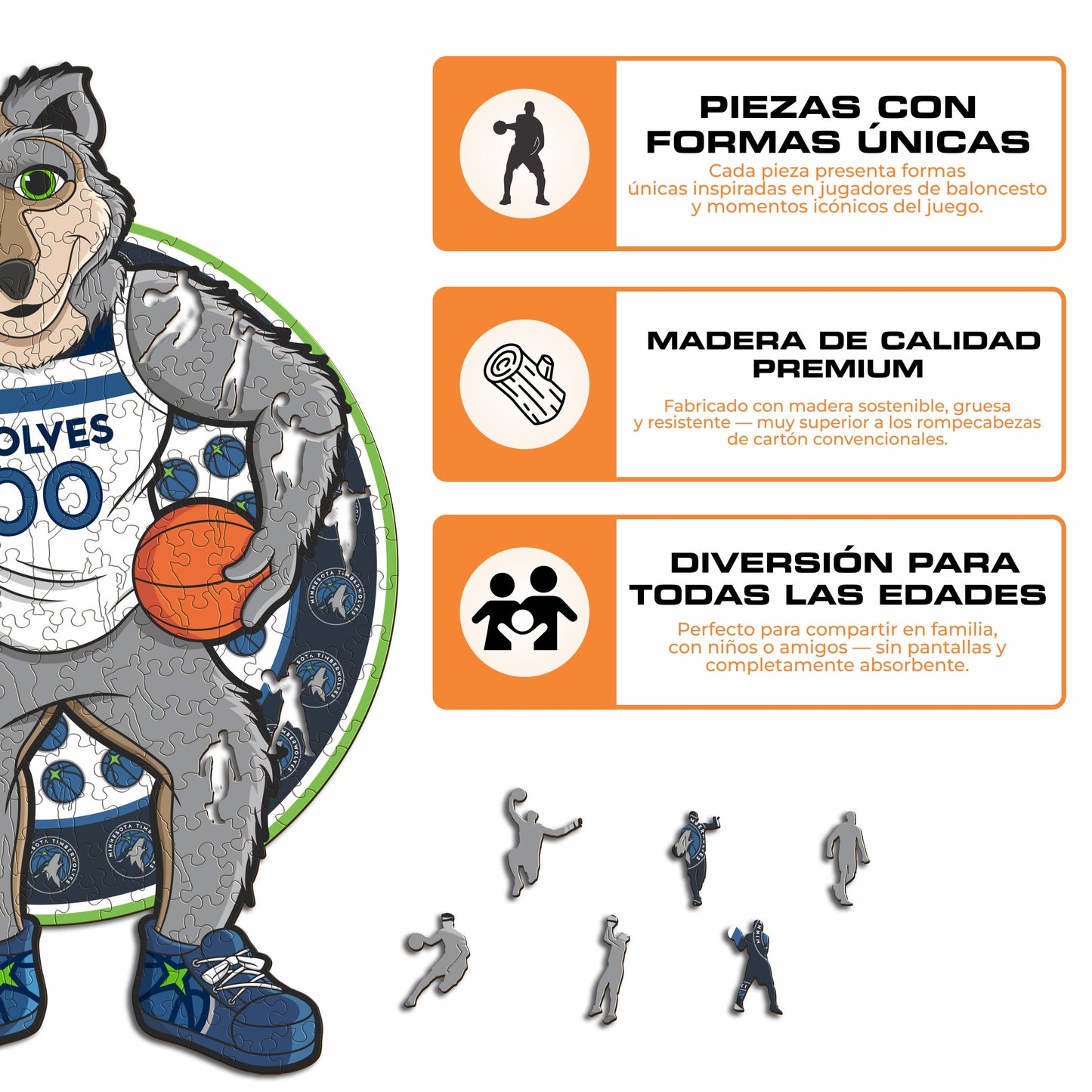 Minnesota Timberwolves™ Mascota Rompecabezas de Madera