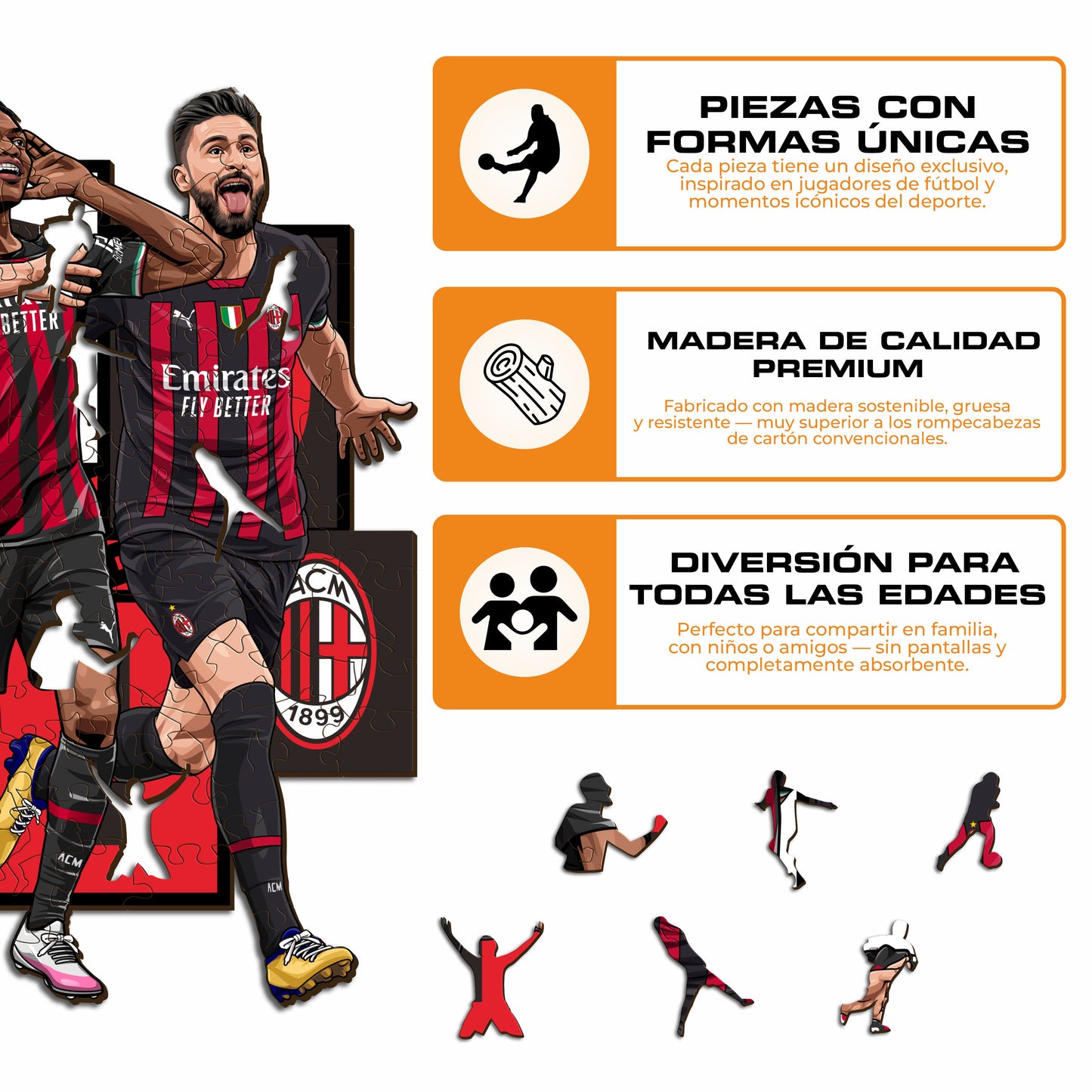5 Jugadores AC Milan® - Rompecabezas de Madera