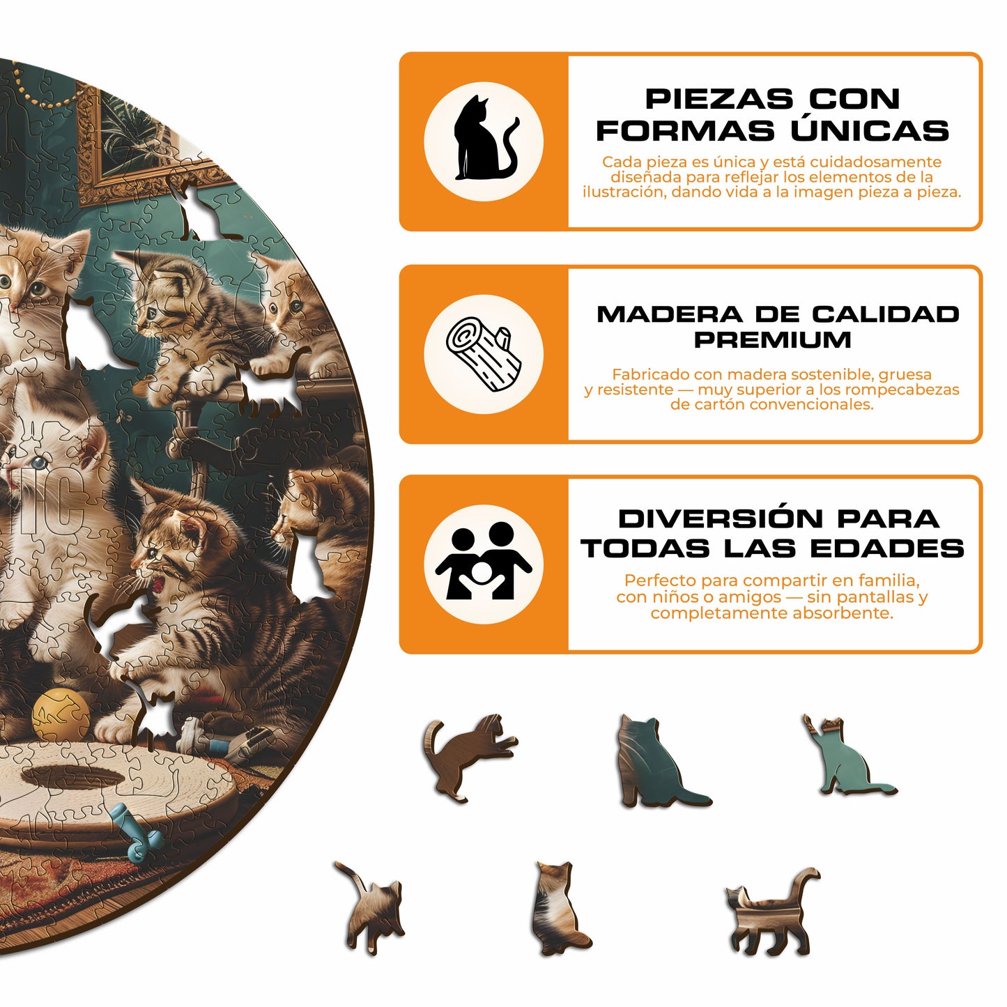 Gatitos Juguetones - Rompecabezas de Madera