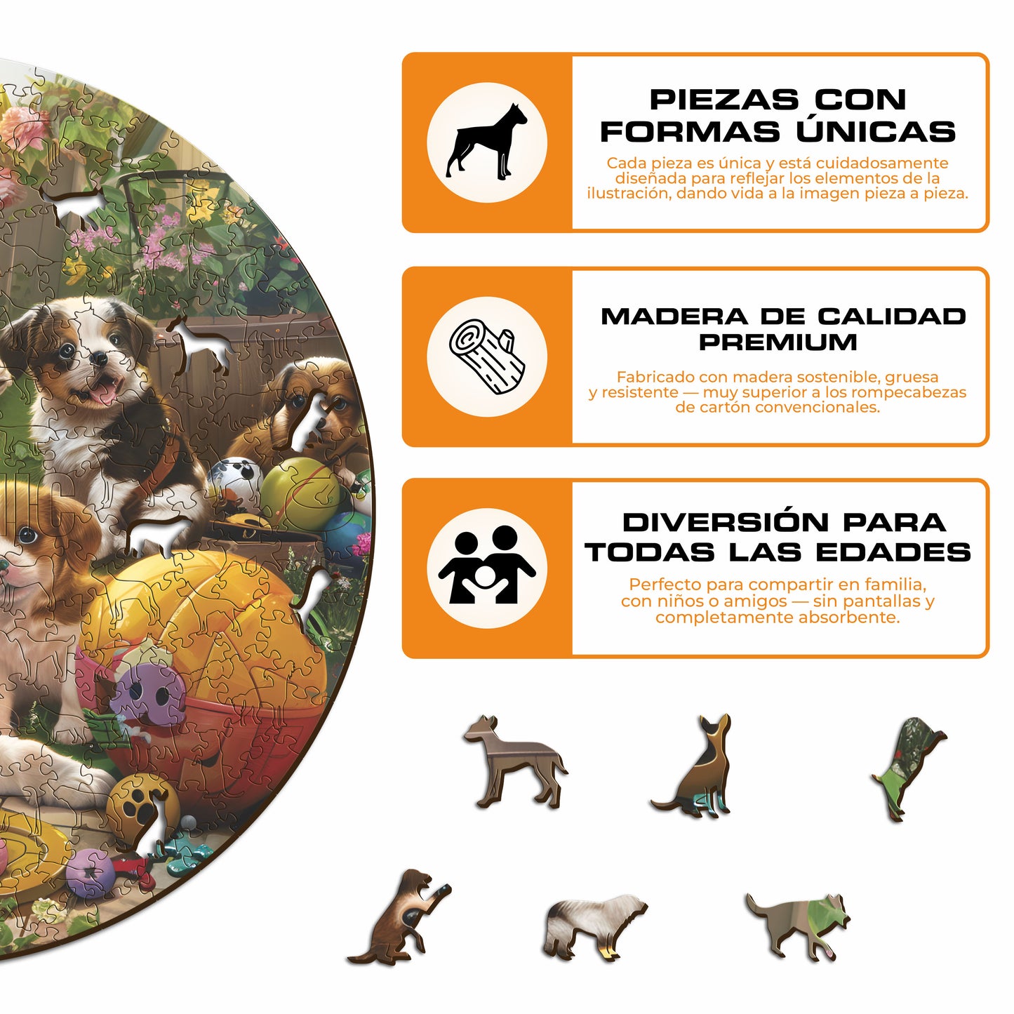 Cachorros en el Jardín - Rompecabezas de Madera