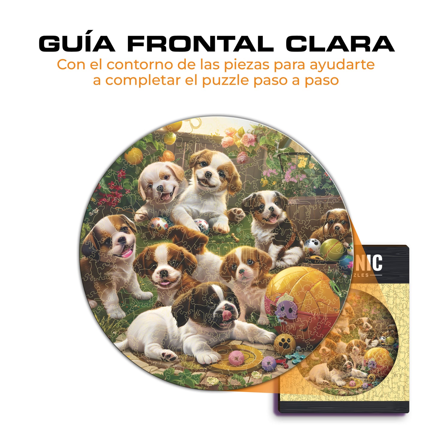Cachorros en el Jardín - Rompecabezas de Madera