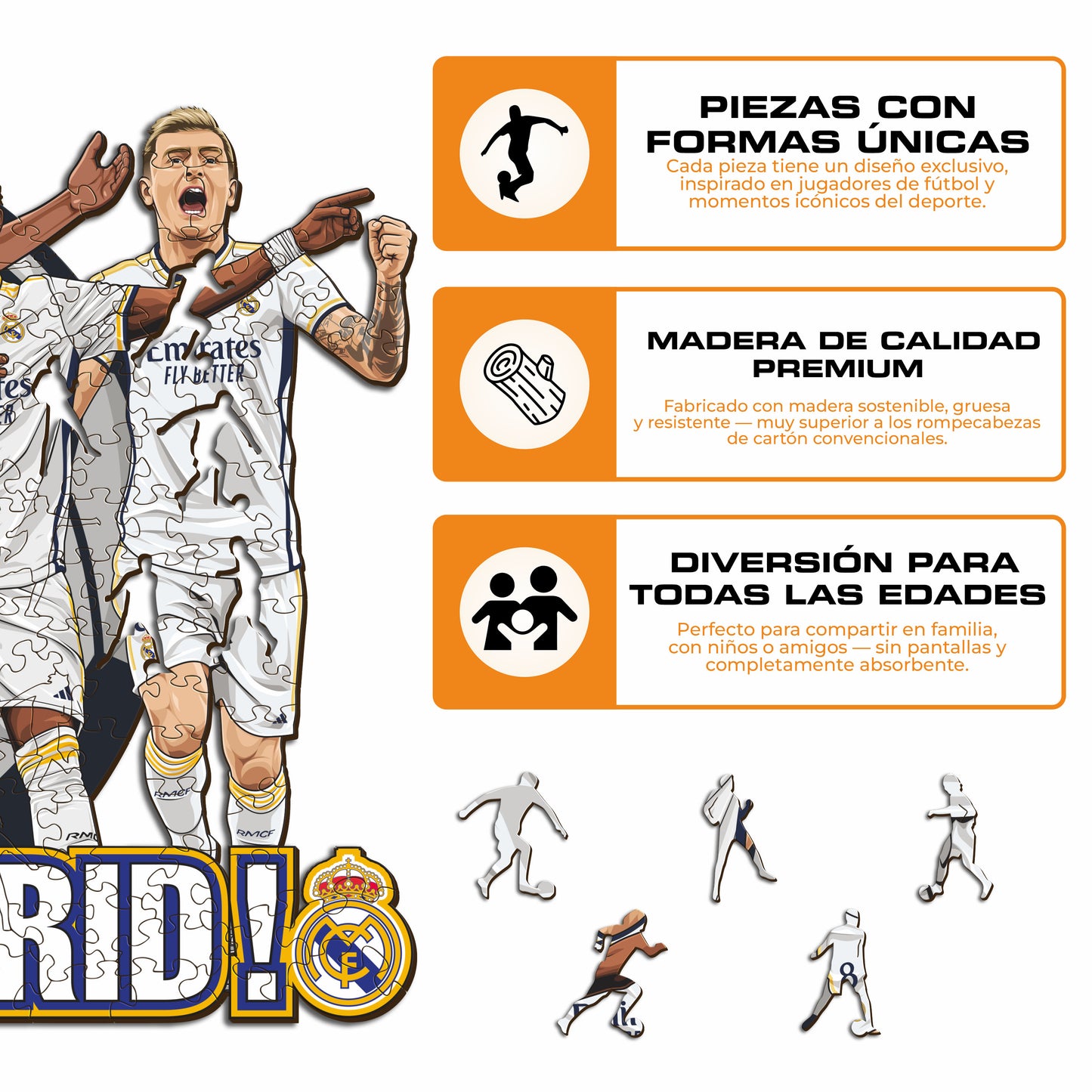 Real Madrid CF® 5 Jugadores - Rompecabezas de Madera Oficial (EDICIÓN LIMITADA)