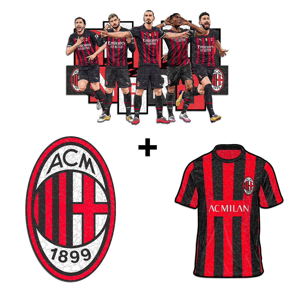 3 PACK Milan® Escudo + Jersey + 5 Jugadores