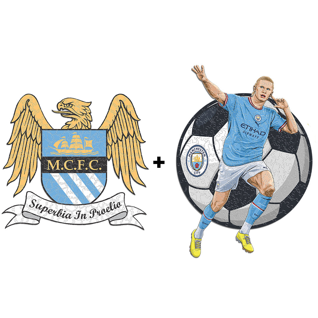 2 PACK Manchester City FC® Retro Escudo + Haaland